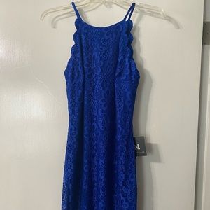 Blue lace cocktail dress. Size 5.